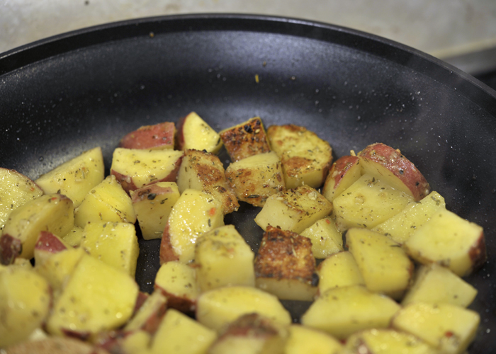 Organic red potatoes cooking