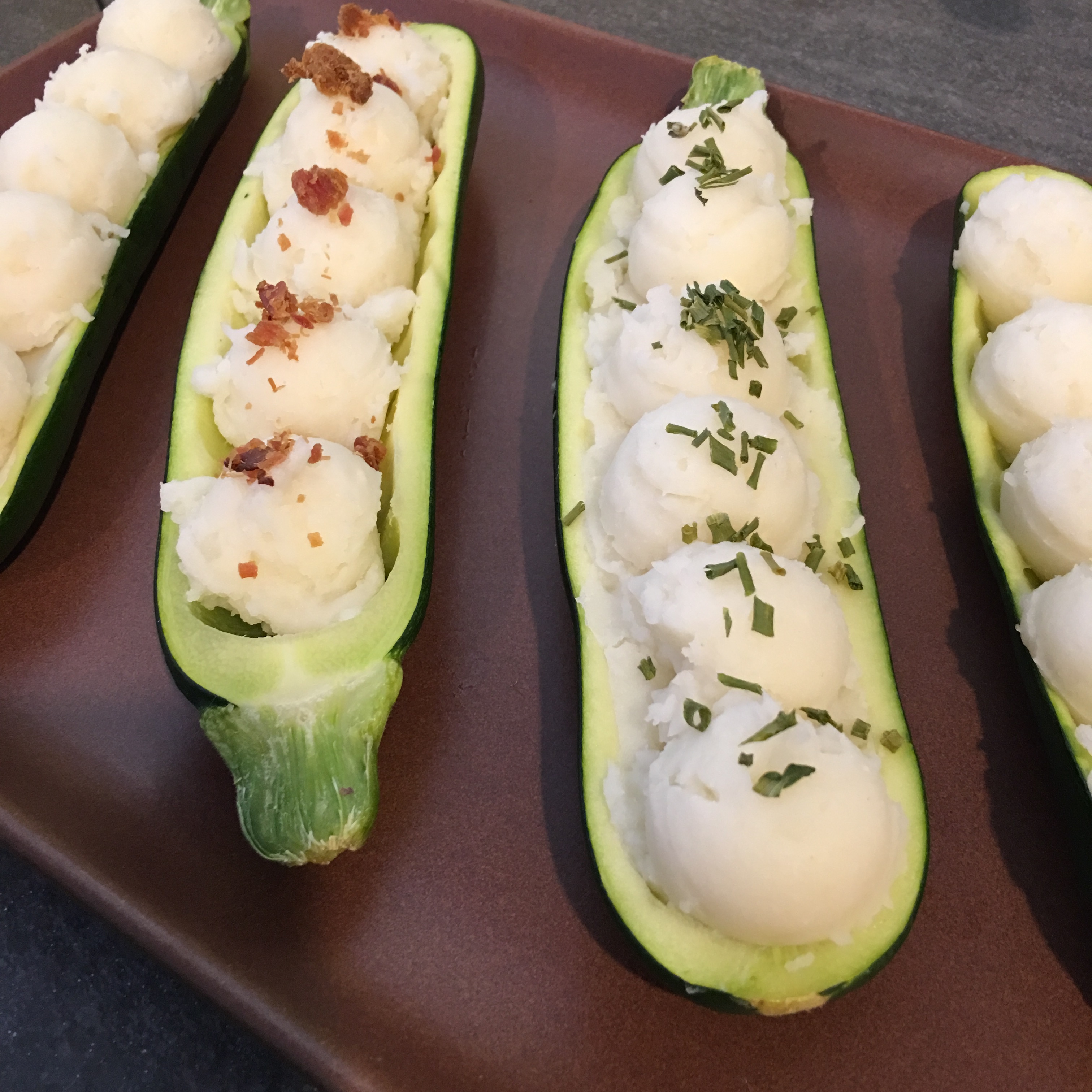 Free and Friendly Foods Mashed Potatoes Zucchini Boats